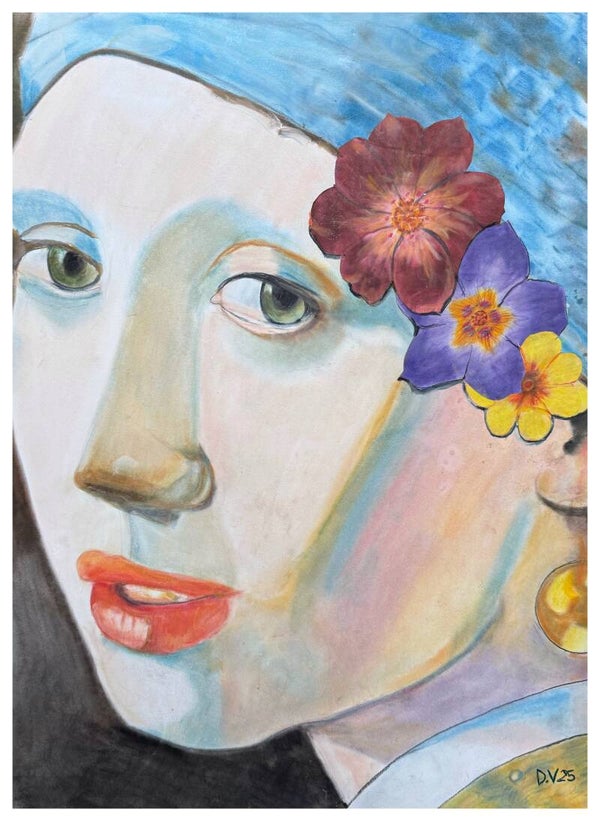 The girl with the flowers in her hair.