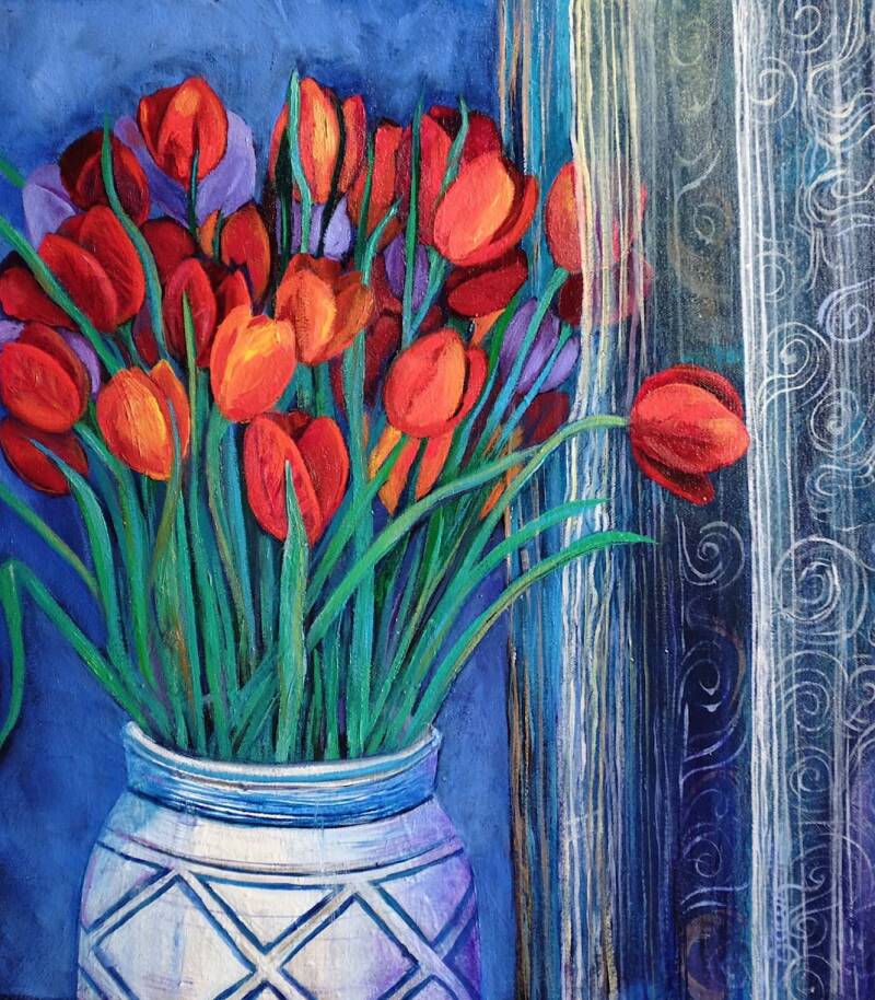 Tulips - Oil on canvas 18x16&quot; Private collection UK
