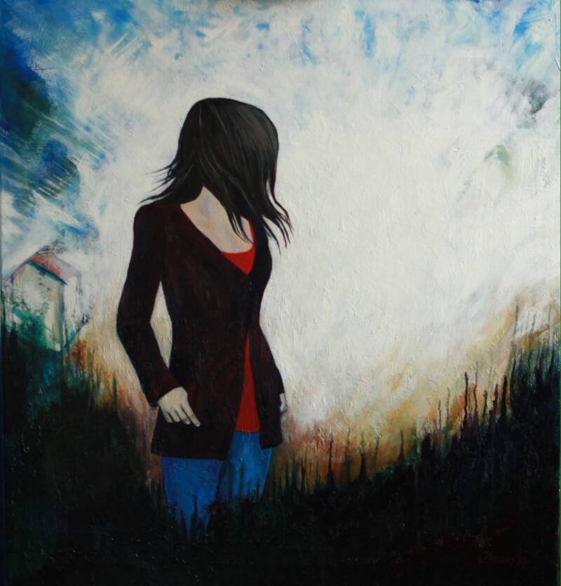 Leaving - Oil on canvas 36x34&quot; Private collection UK
