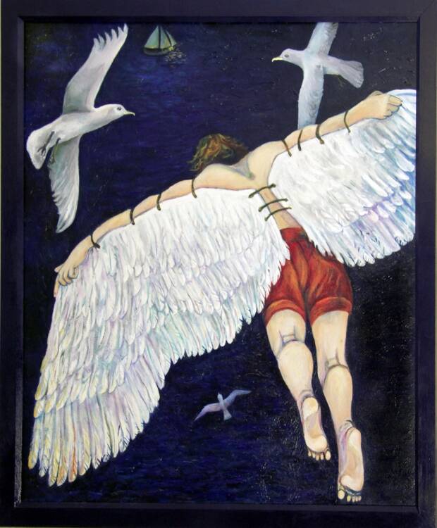 Soaring with the Seagulls - Oil on canvas 36x34&quot; Private collection UK