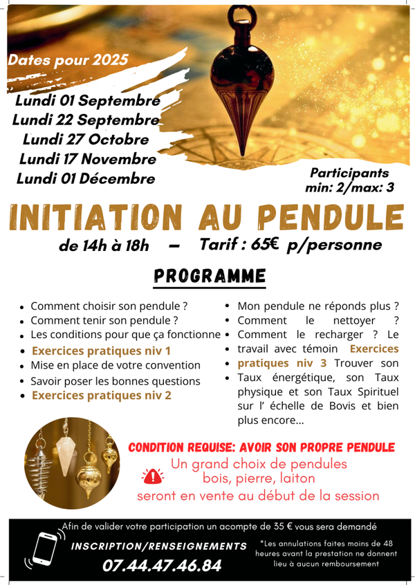 ATELIER  INITIATION  AU PENDULE 4H