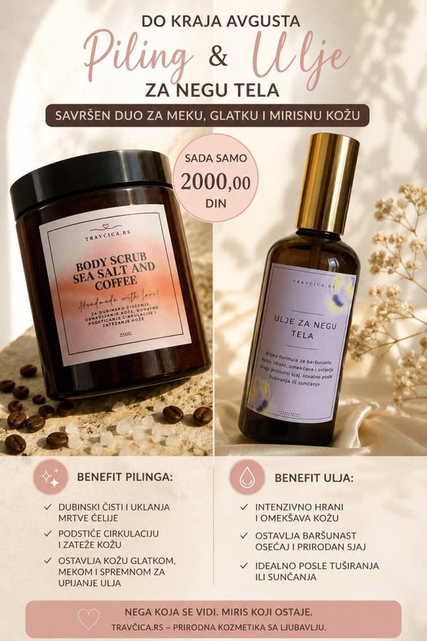 SET ZA NEGU TELA - piling od morske soli i kafe & ulje za negu tela
