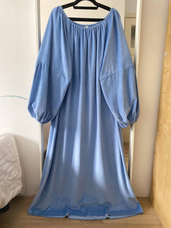 Poppy Dress blue cotton velvet