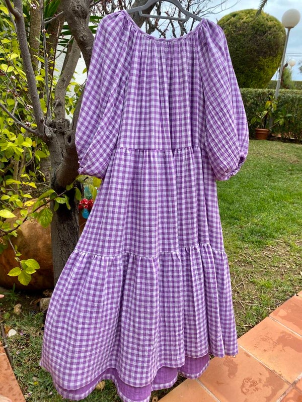 Spring Dress checked muslin cotton