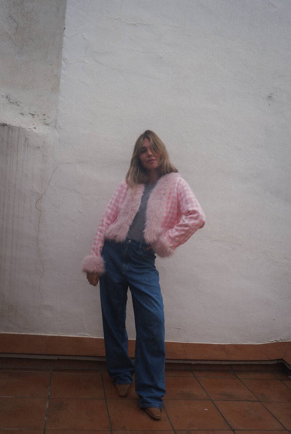 MILA COAT | Checked pink