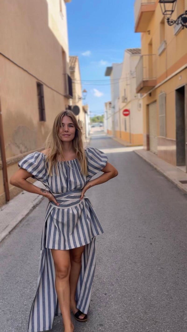 Valencia Dress striped linen/viscose