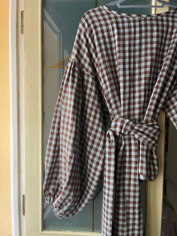 Lena Blouse checked blue/terra cotta