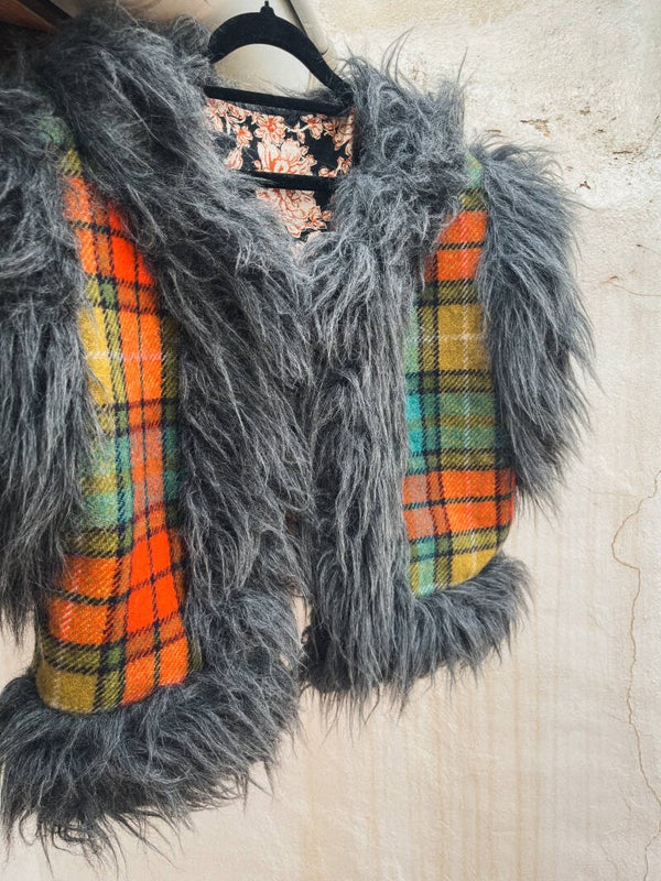 ALINA WAISTCOAT | Checked wool orange