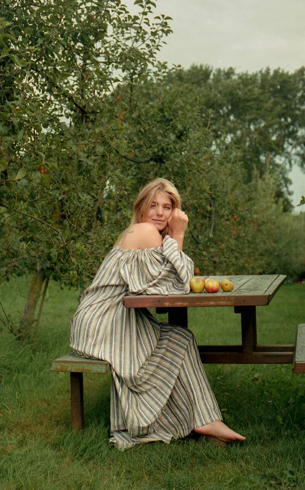 Poppy Dress striped linen/viscose