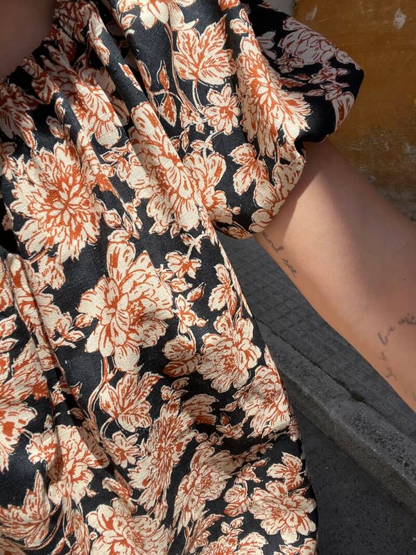 Sweetheart Dress navy floral linen