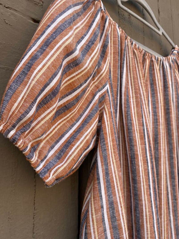 Sweetheart Dress maxi striped linen/viscose