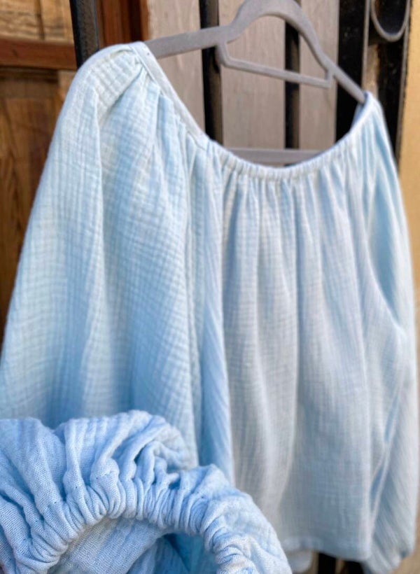 Poppy Blouse blue muslin cotton