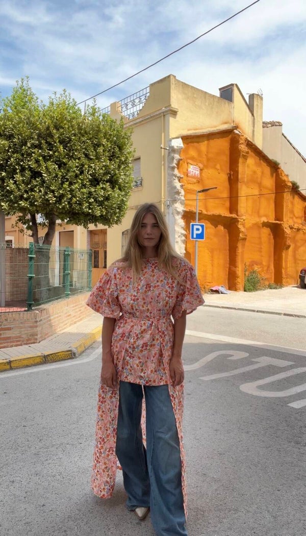 Asymmetrical wrap dress floral cotton