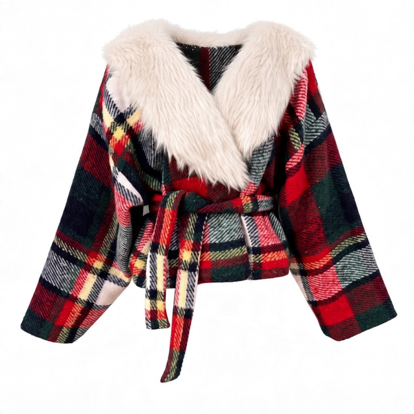 AYLA COAT | Checked red wool