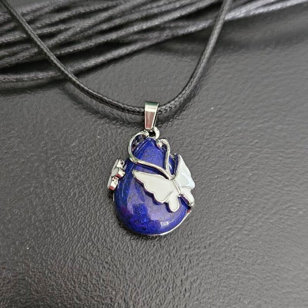 Edelsteen met Leren ketting Lapis lazuli vlinder druppel hanger