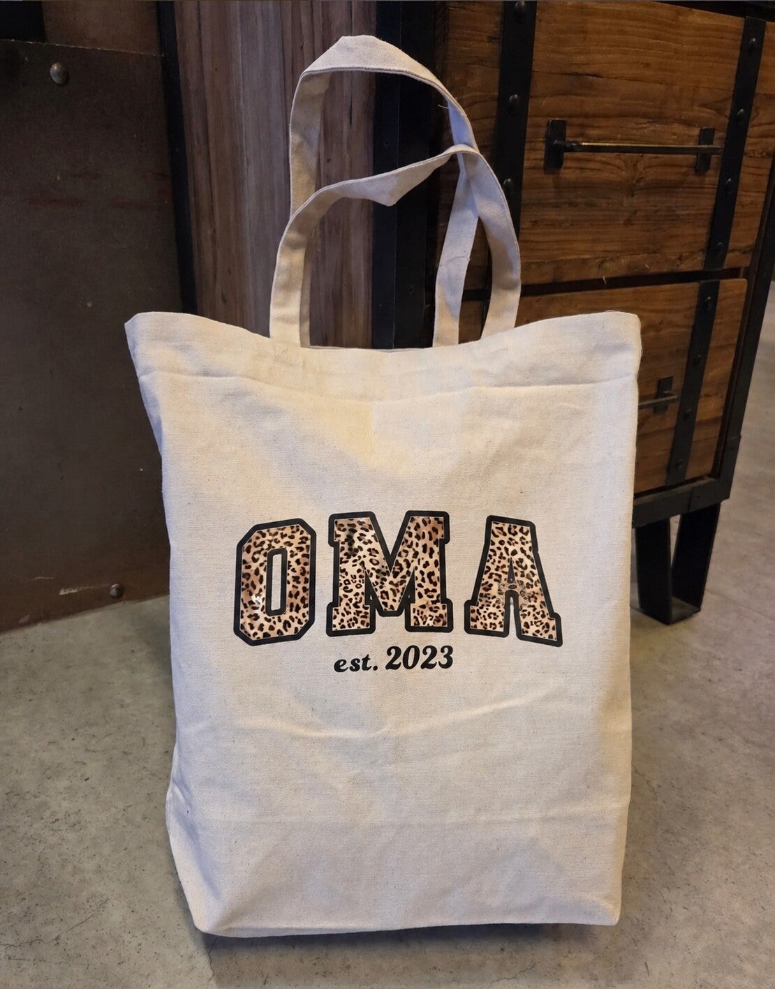 Linnen tas "OMA est. ...." Panterprint