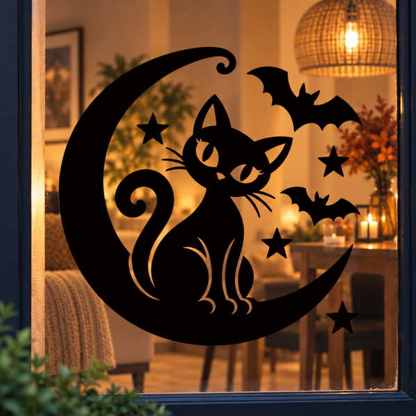 Halloween Raamsticker zwarte kat