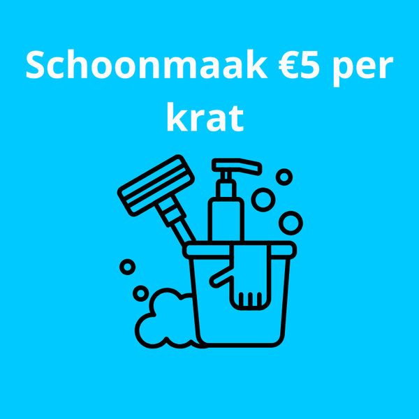 Schoonmaak €5 euro per krat geef zelf de aantallen dus bijvoorbeeld 3 kratten glazen is dan 3x schoonmaak selecteren.