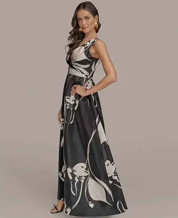 Women's Printed V-Neck Sleeveless Gown
