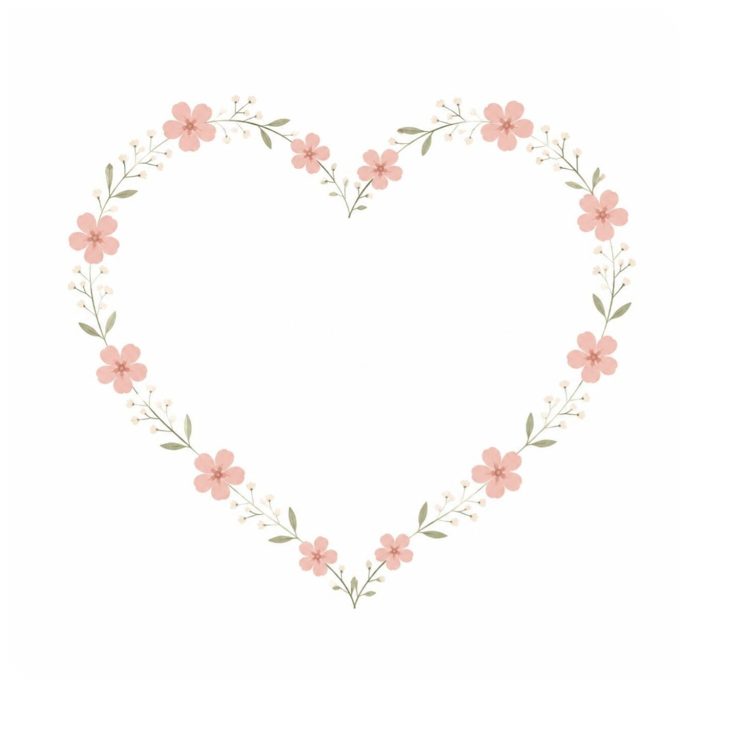 Een hartje gemaakt van witte en zalmkleurige bloemen