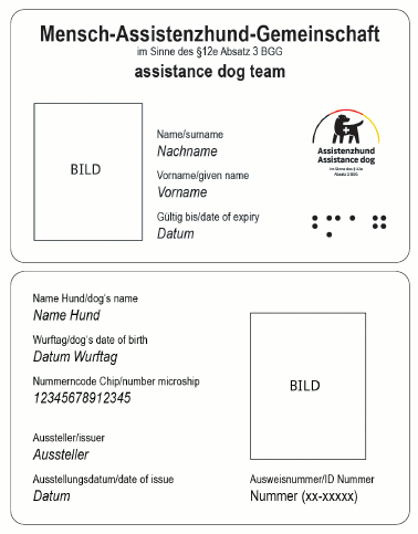 Zu sehen ist der offizielle Ausweis einer staatlich geprüften Mensch-Assistenzhund-Gemeinschaft
