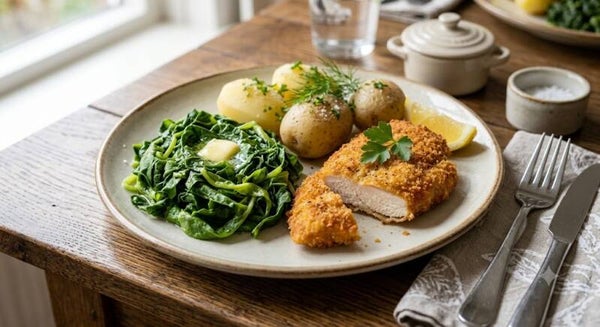 Di 21 jul / Malse Kipschnitzel met Gestoomde Andijvie en Piepers