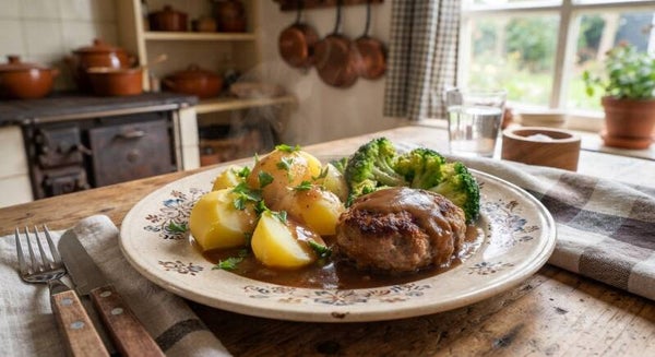 Maandag 31 augustus - Gehaktbal, broccoli en gekookte aardappels