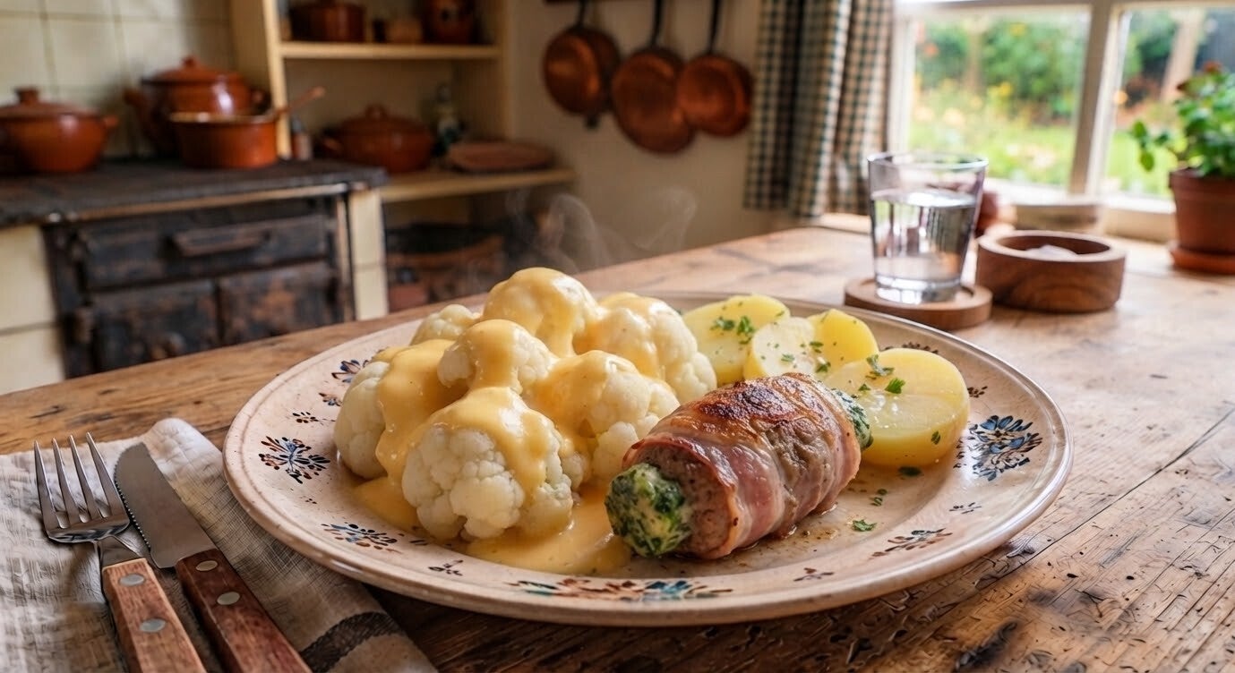 Woensdag 9 september - Bloemkool met kaassaus, boomstammetje en gekookte aardappels