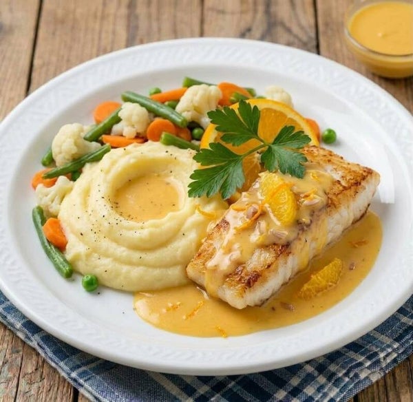 Woensdag 14 oktober - Witvis met sinaasappelsaus, aardappelpuree en groenten