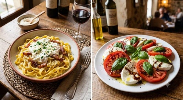 Di 21 Jul / pasta carbonara met insalata caprese