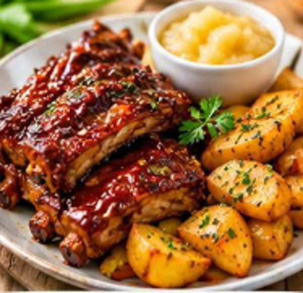 Vrijdag 9 oktober - Spareribs, gebakken aardappels, appelcompote