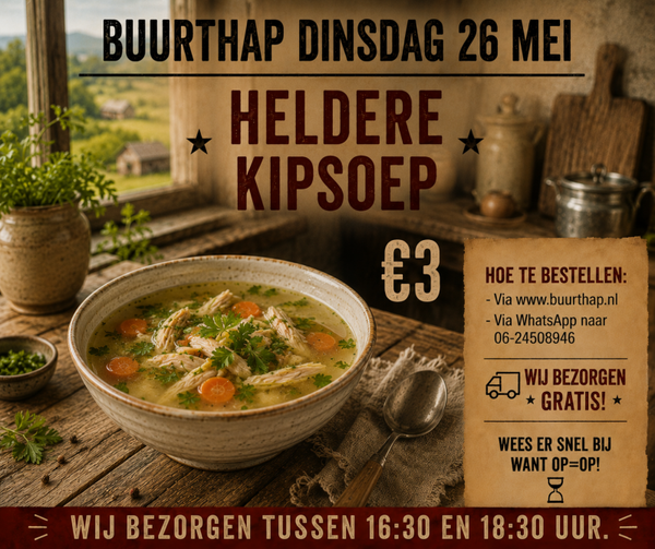 Buurthap dinsdag 26 mei (Extra gerecht)
