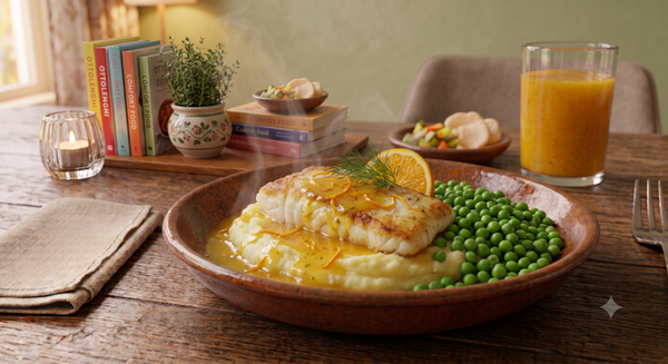 Woensdag 5 augustus - Witvis met aardappelpuree, doperwten en sinaasappelsaus