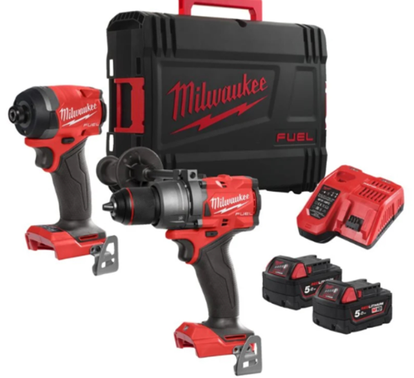 Milwaukee M18 FPP2A3-502X 18V Li-Ion accu klopboor- /schroefmachine (M18 FPD3-0) & slagschroevendraaier (M18 FID3-0) combiset (2x 5.0Ah) in HD Box