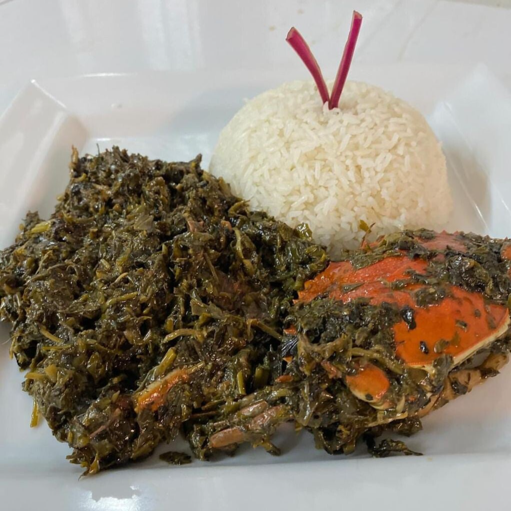 "Rice and Lalo (Jute Leaves Stew)"