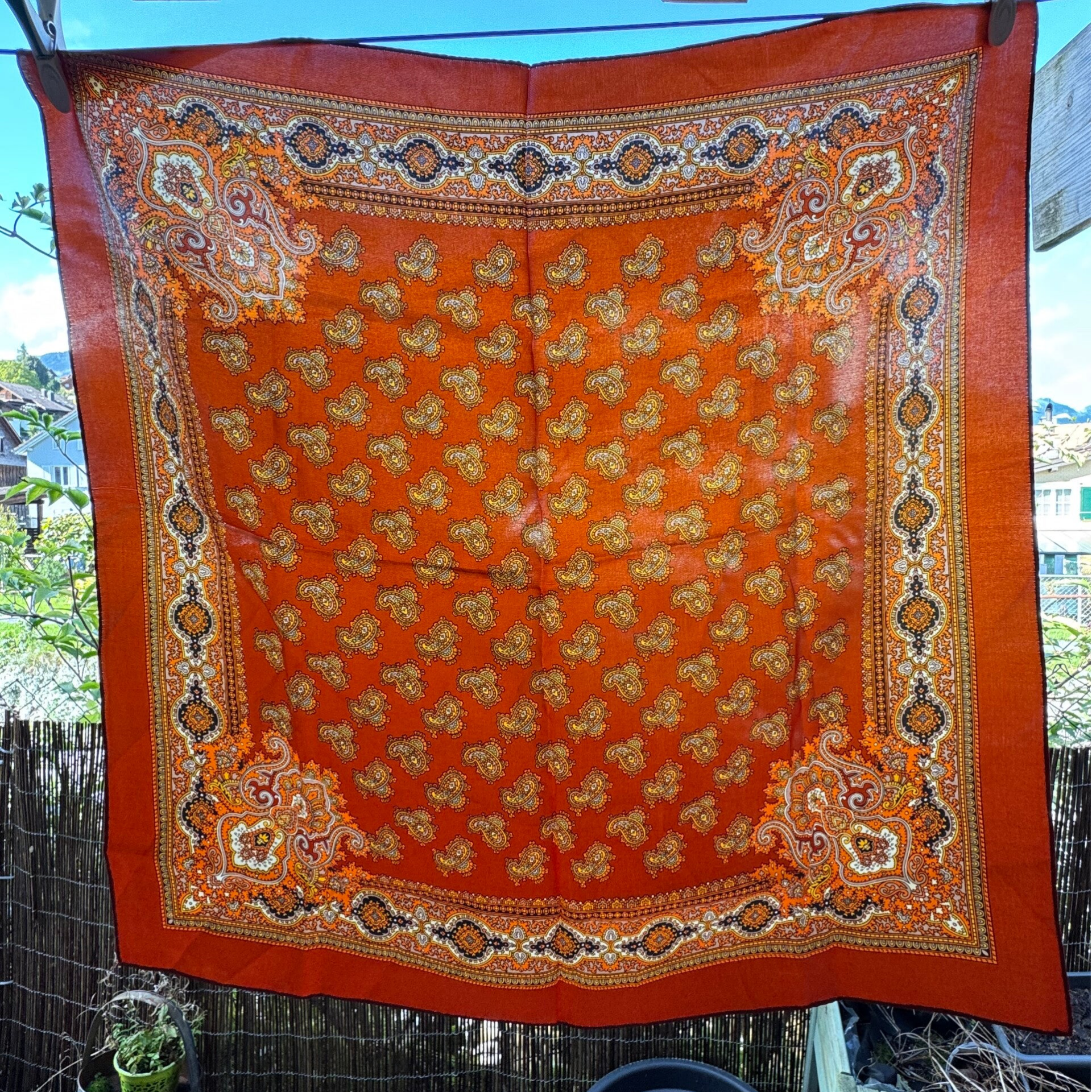 Vintage Schal Paisley Hellbraun fast Orange
