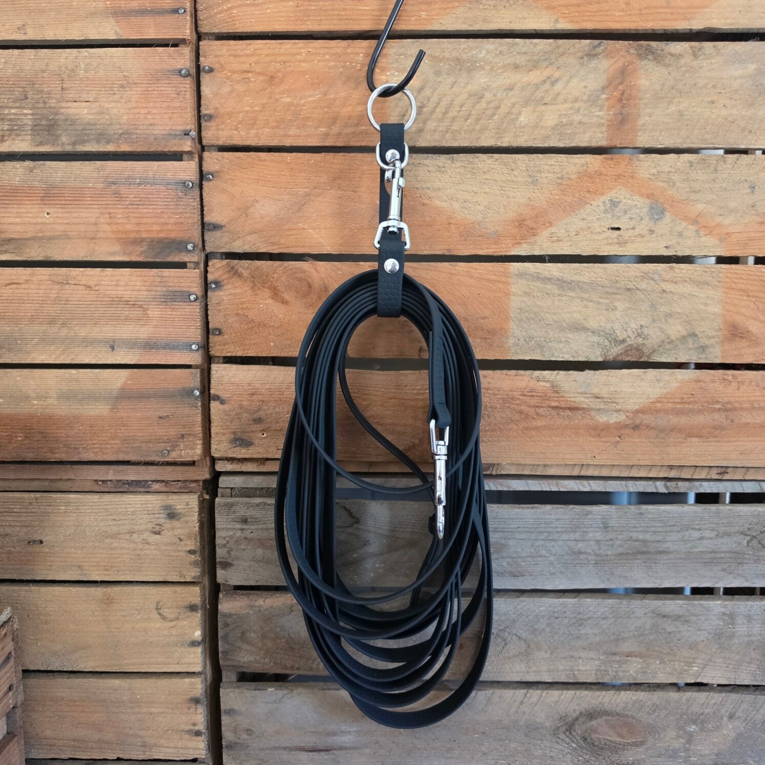 SALE - Lichte Grip Longeerlijn - RVS - 16mm - Zwart - met handvat - 8 meter - Stiksel
