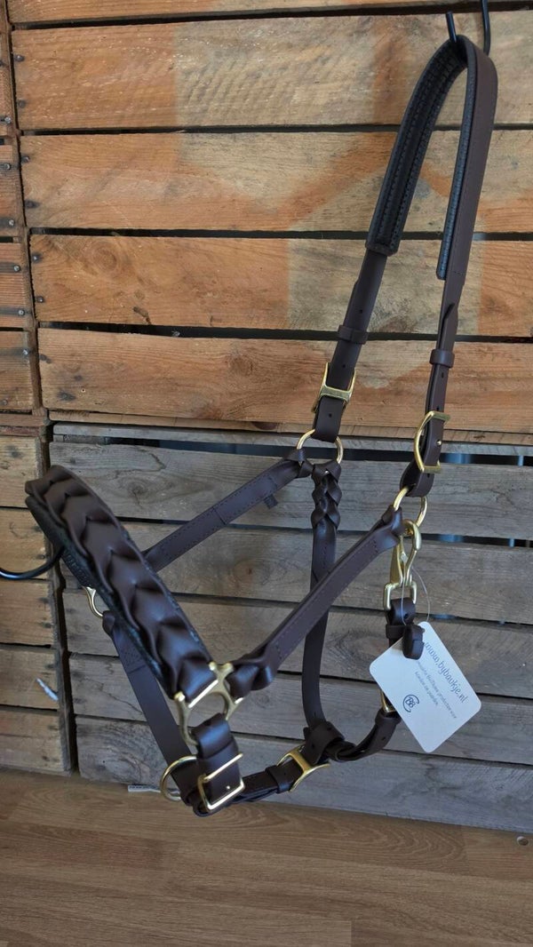 SALE - By Baukje - BioThane gevlochten halster - Full - Donkerbruin - Gestikt - Messing