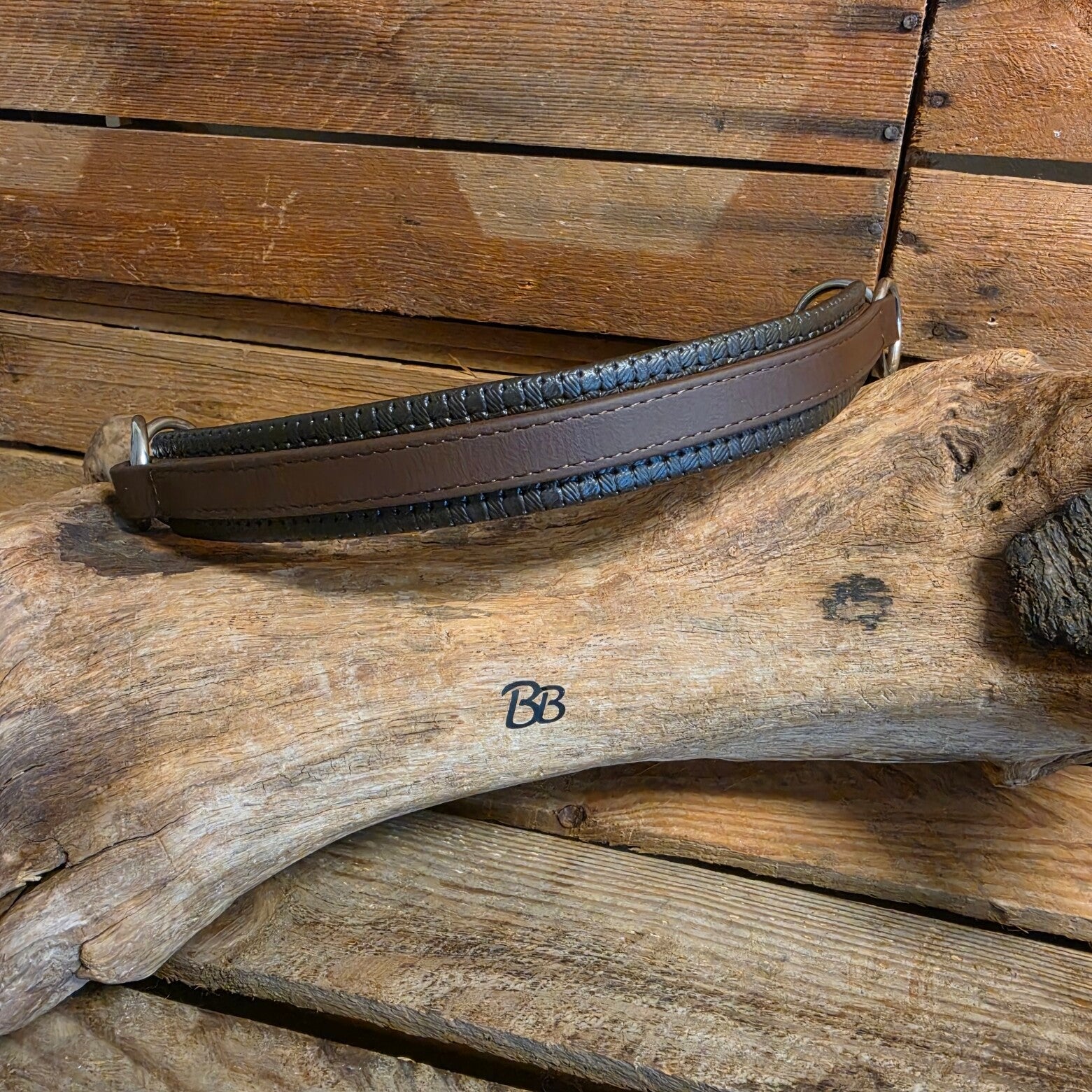 SALE - Sidepullneusriem - RVS - Cob - Donkerbruin - Gestikt