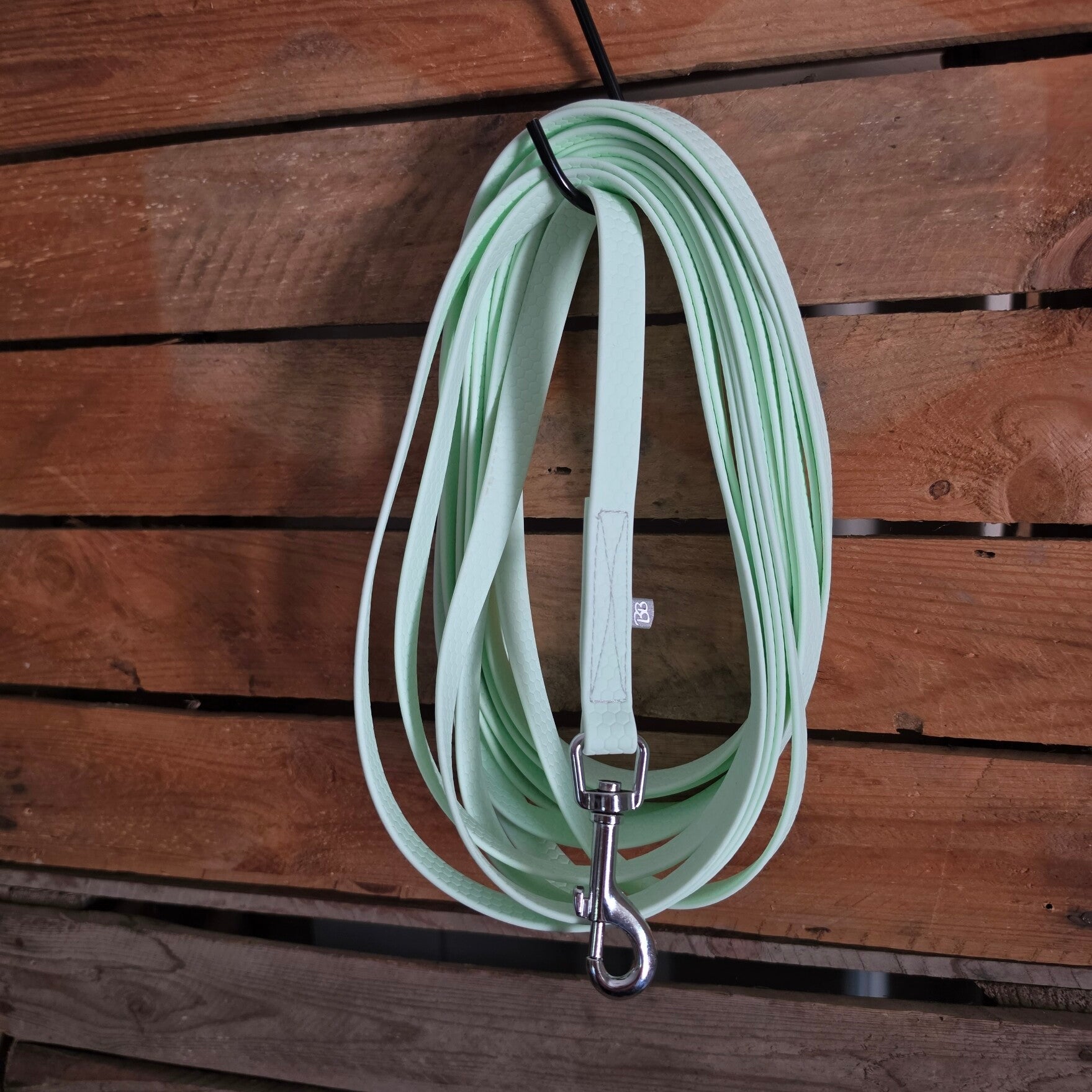 SALE - Sleeplijn -  Lichte Grip - Mint gestikt met zilver garen - 6,3 meter - RVS - Musketon