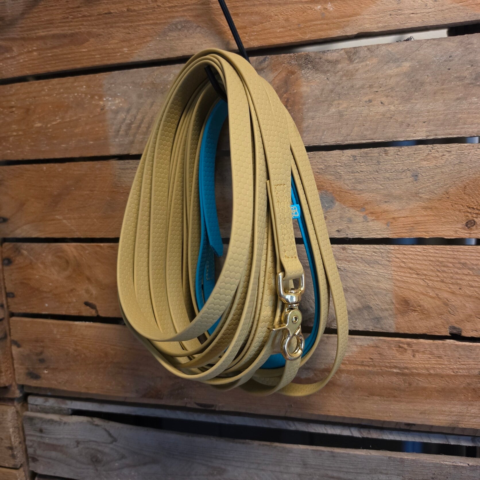 SALE - Lichte Grip Sleeplijn - Messing - 16mm - Goud/Turquoise- zonder handvat - 7 meter