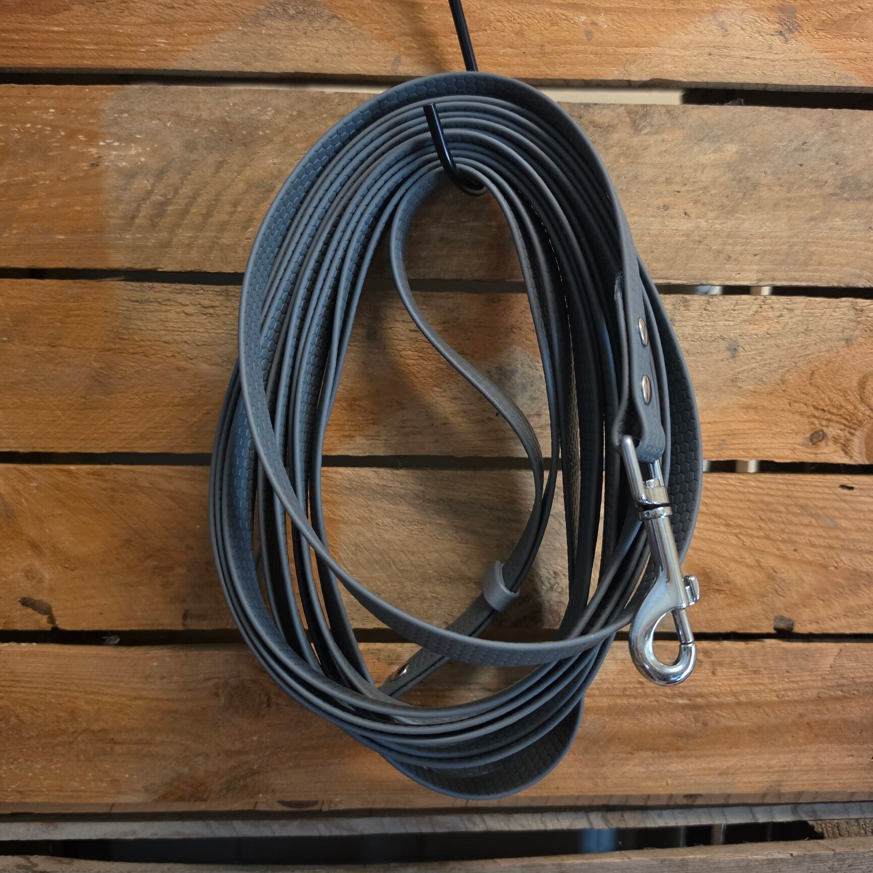 SALE - Lichte Grip Longeerlijn - RVS - 19mm - met handvat - Muisgrijs - Holnietjes