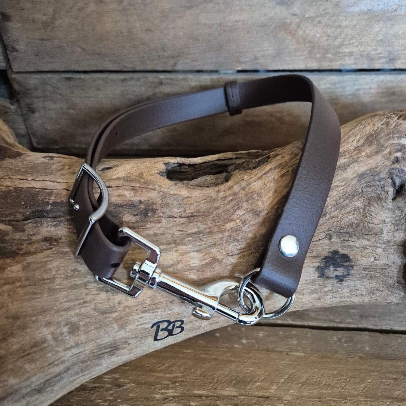 SALE - Beta Biothane® Multifunctioneel bandje - 19mm - 25-50 cm - Donkerbruin - RVS