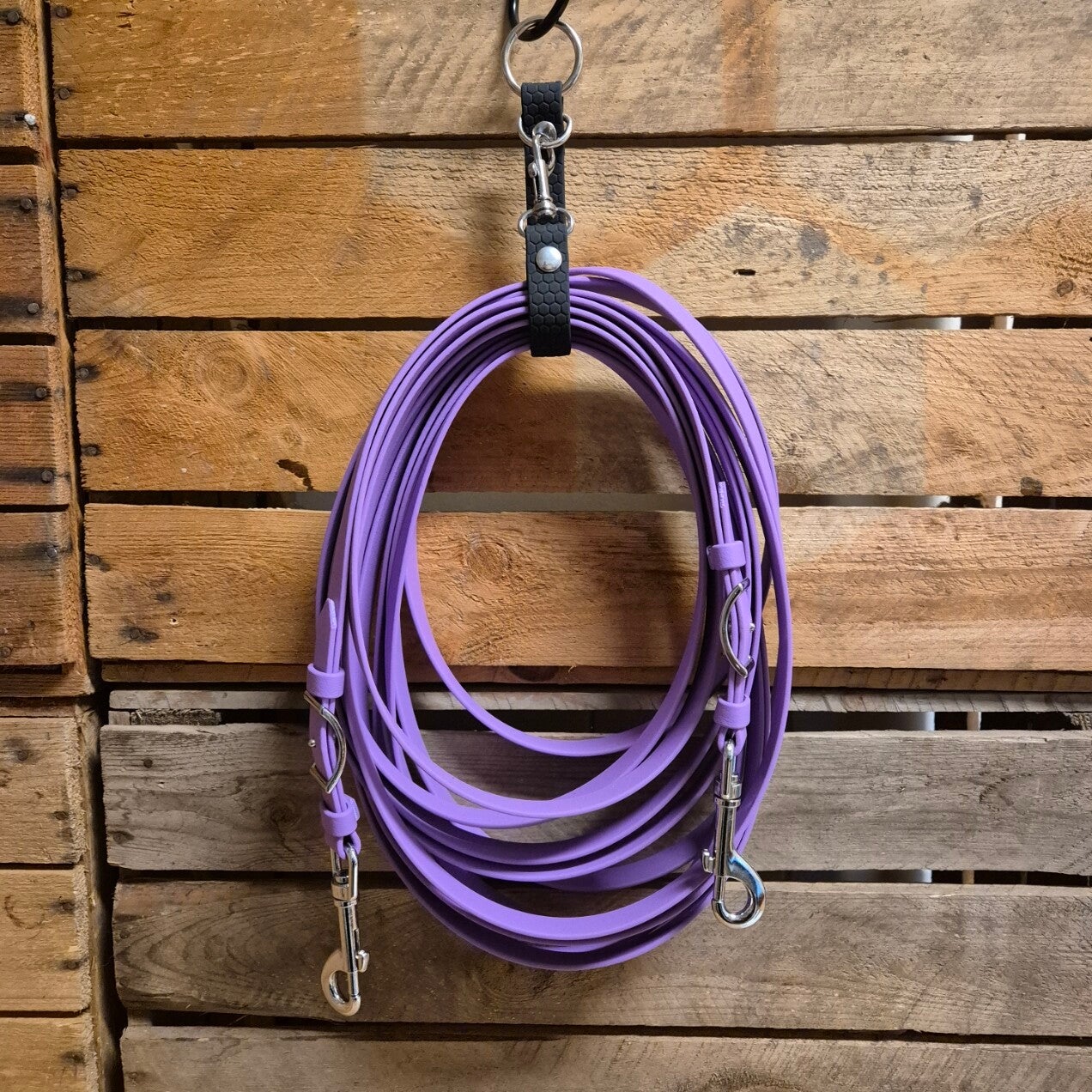 SALE - By Baukje - Lange Teugel - Beta BioThane - Paars Amethyst - 7,5 meter - 16mm breed - RVS