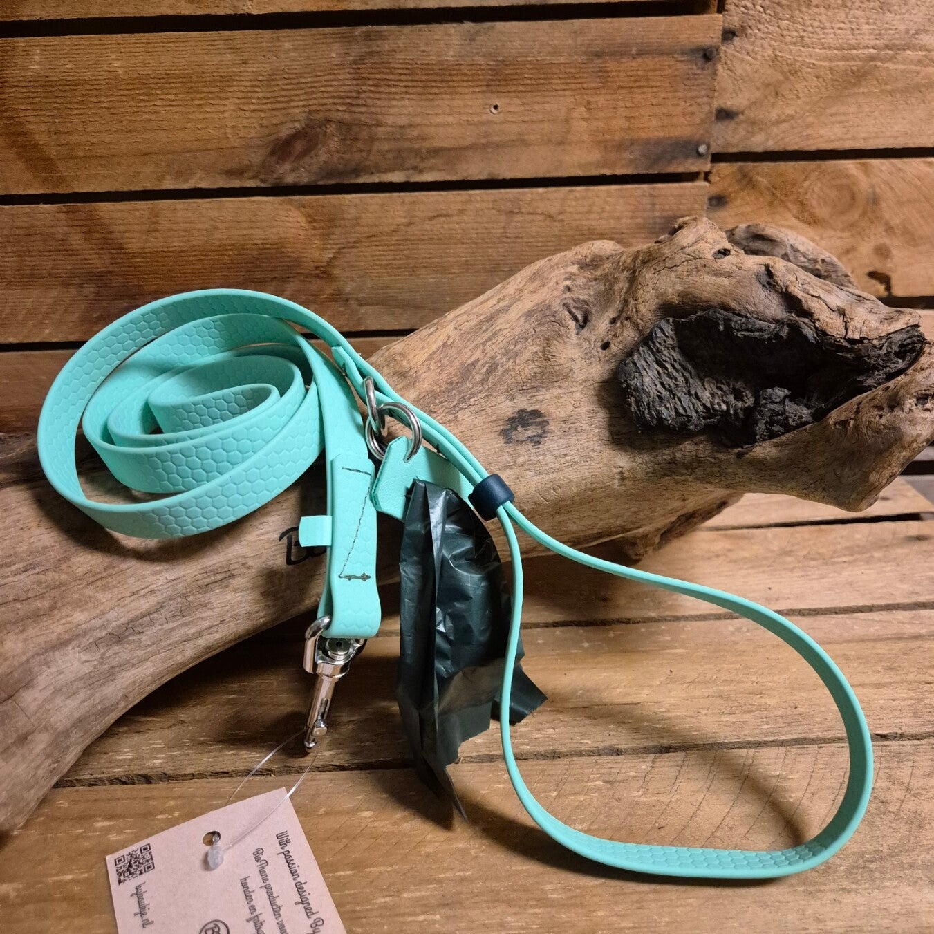 SALE - By Baukje -Hondenlijn lichte grip - 1,2 meter - Musketon - 16mm - Mintgroen - RVS