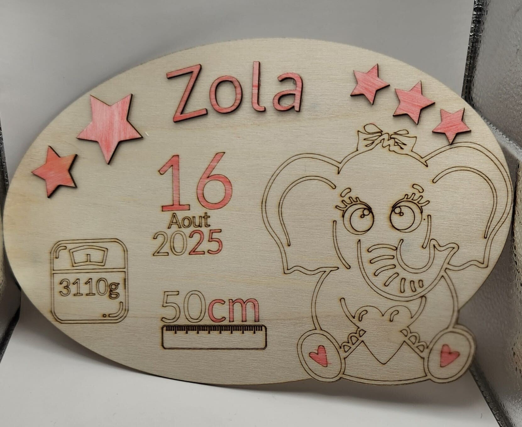 PLAQUE DE NAISSANCE PERSONNALISABLE FILLE OVALE 25.5CM