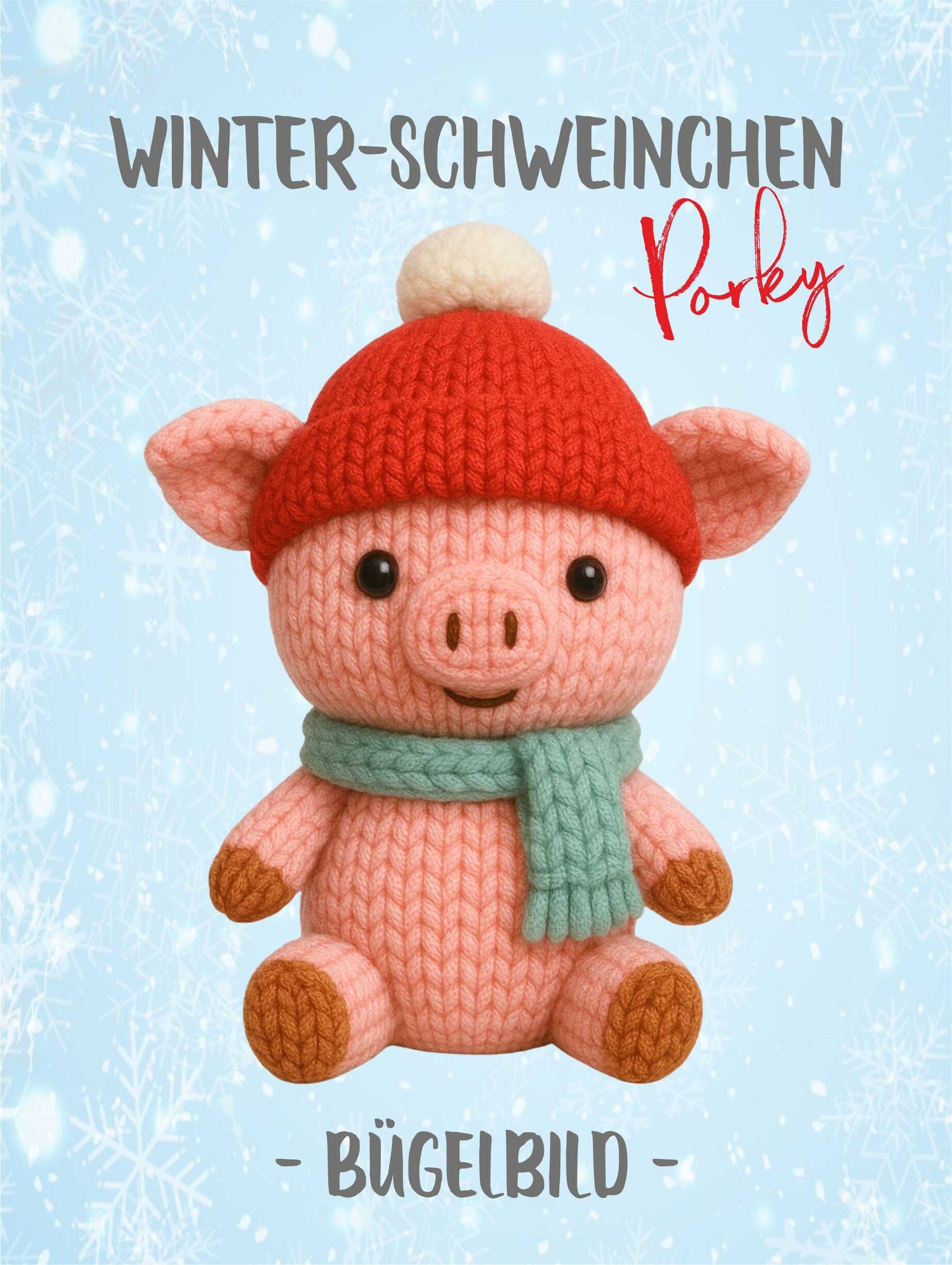 Bügelbild Winter-Schweinchen "Porky"