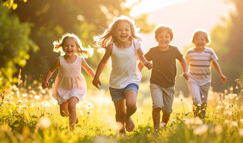 spielende Kinder auf einer Wiese