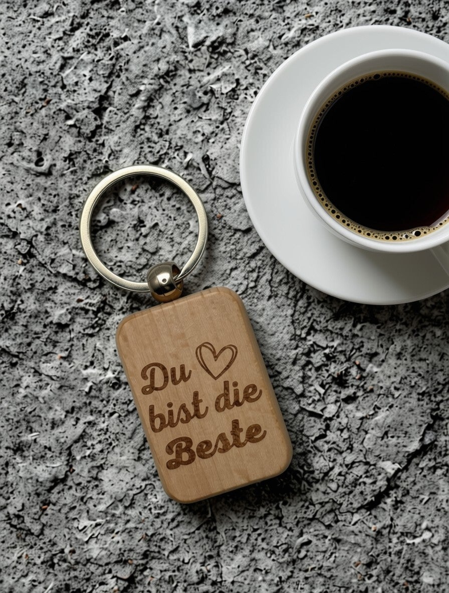 Schlüsselanhänger Holz Du bist die Beste, Geschenk für Sie Frauen, Personalisierter Anhänger Gravur, Kleine Aufmerksamkeit, Freundin