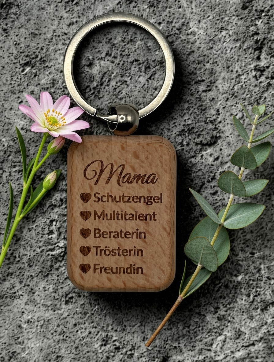 Schlüsselanhänger Mama Geschenk, Holzanhänger beste Mutter, Gravur Anhänger Holz, Muttertagsgeschenk, Kleinigkeit Geburtstag Frau